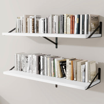 12" Deep Wall Shelves with Metal Brackets, 48" Wide, White Finish, 2pcs