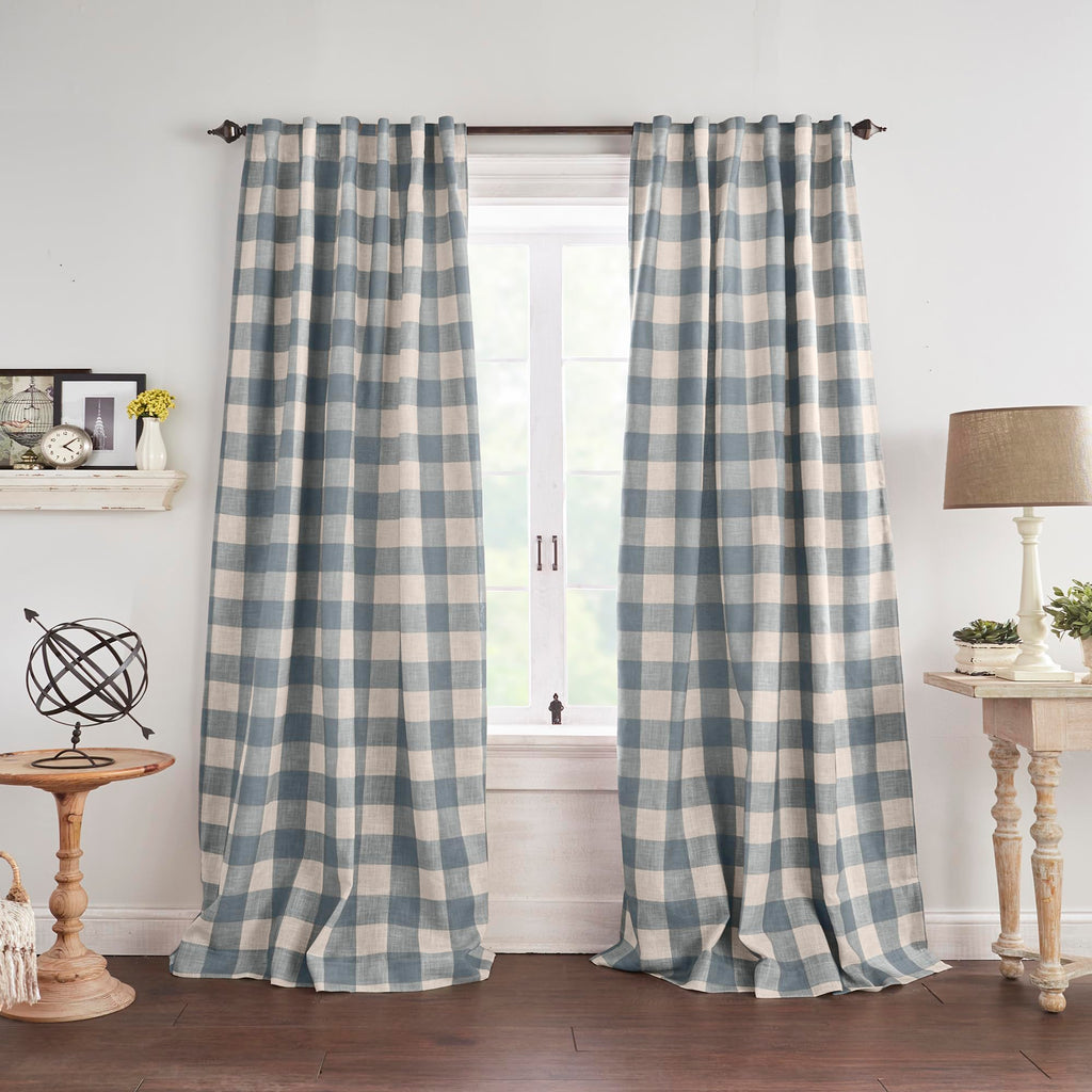 Grainger Buffalo Check Blackout Window Curtain, Chambray - 52" W x 84" L