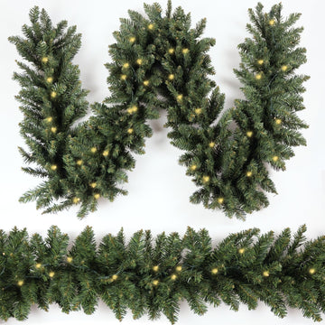 Christmas Garland 18 Ft by 12 Inch Prelit Fraser Fir Xmas Garland with 100 LED Lights, Lush and Classics Green Style