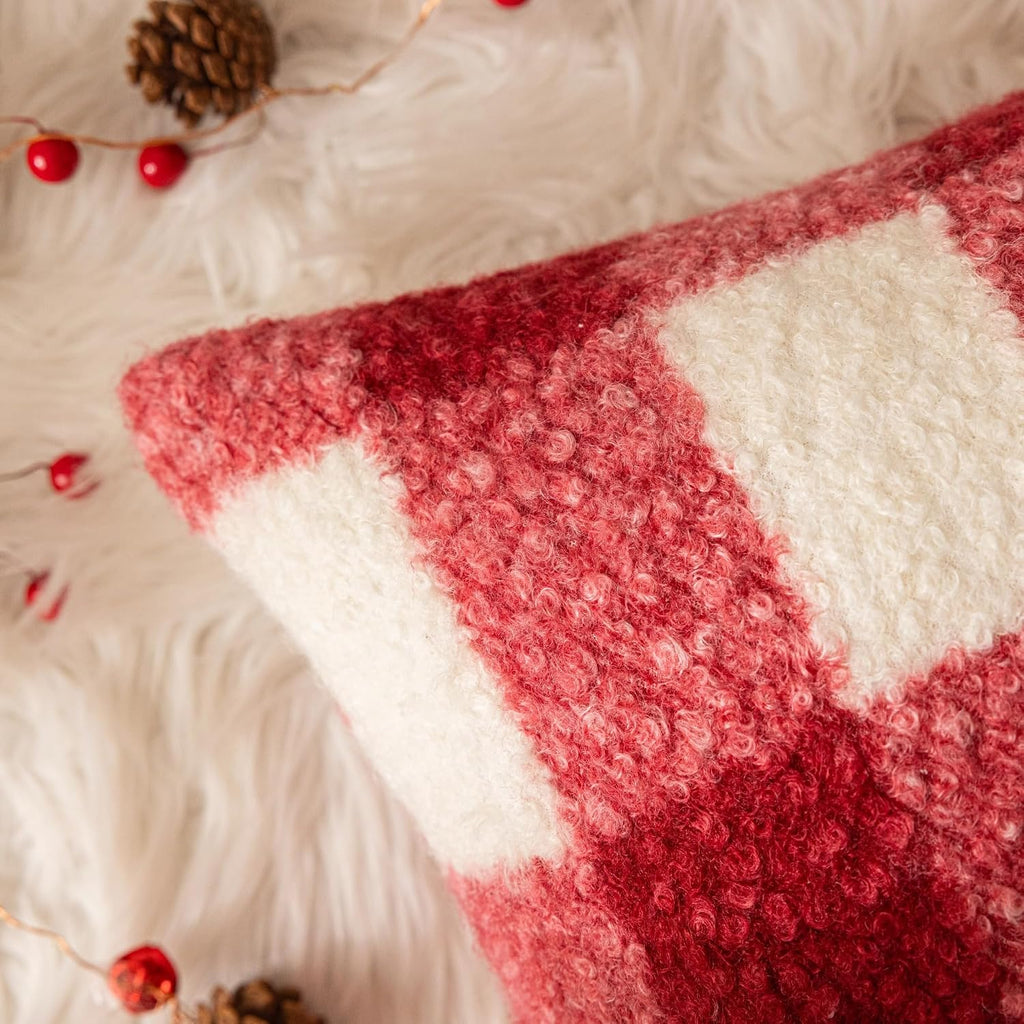 Red White Plaid Christmas Throw Pillow Covers 18x18 Inch - Set of 2