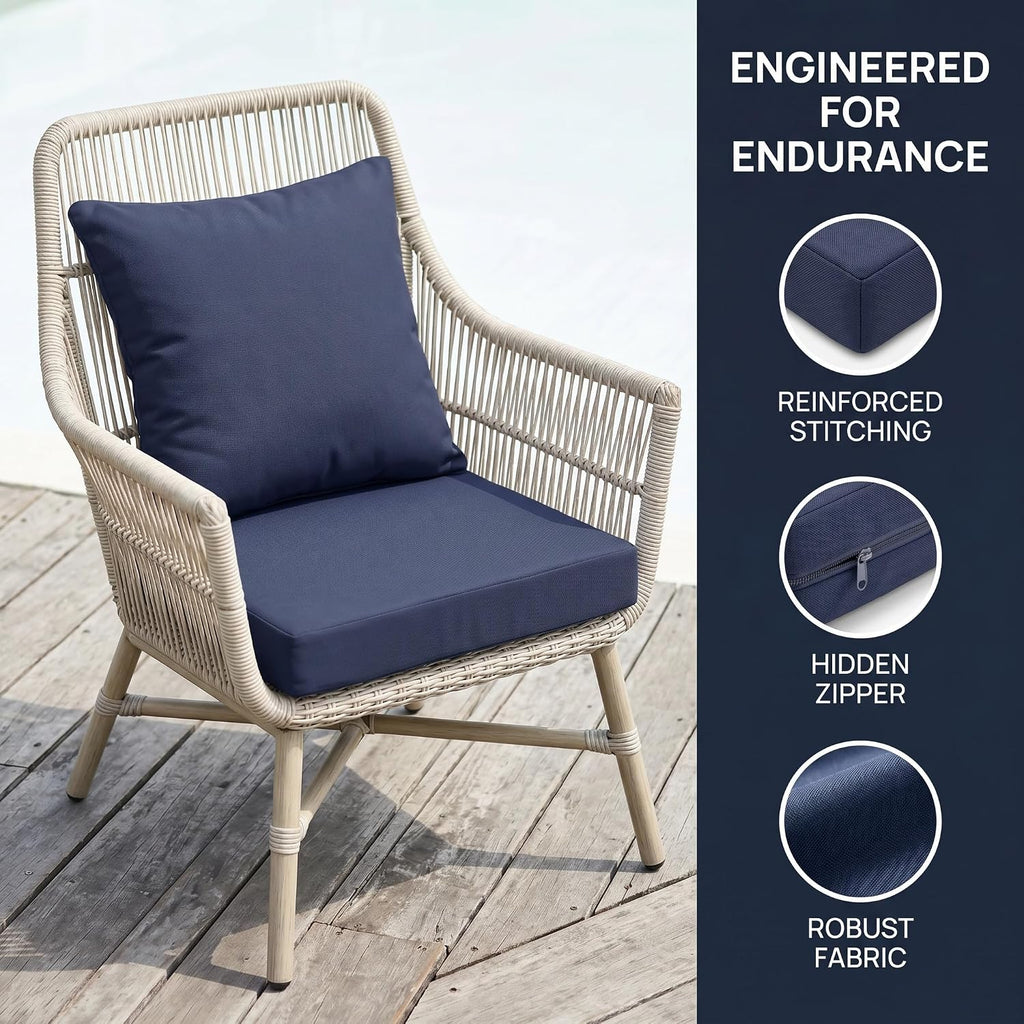 Outdoor Chair Cushions Set of 4, Navy 19"x19"x3" | Patio Chair Cushions, Waterproof Furniture Cushions with Removable