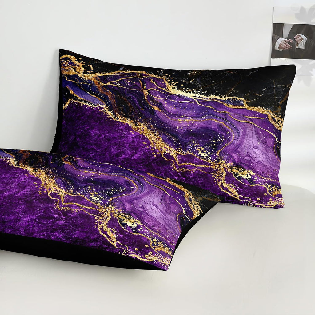 Black Gold Comforter Set Purple Marble Bedding Set King Black Marble Stone Abstract Artwork Bedroom Decor Black Marble