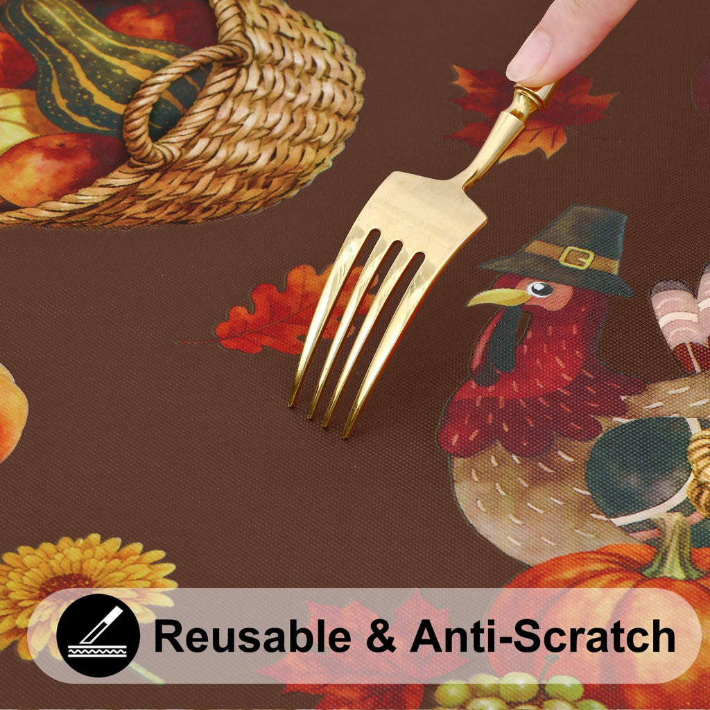 Thanksgiving Fitted Table Cover, Flannel Backed Vinyl Tablecloth
