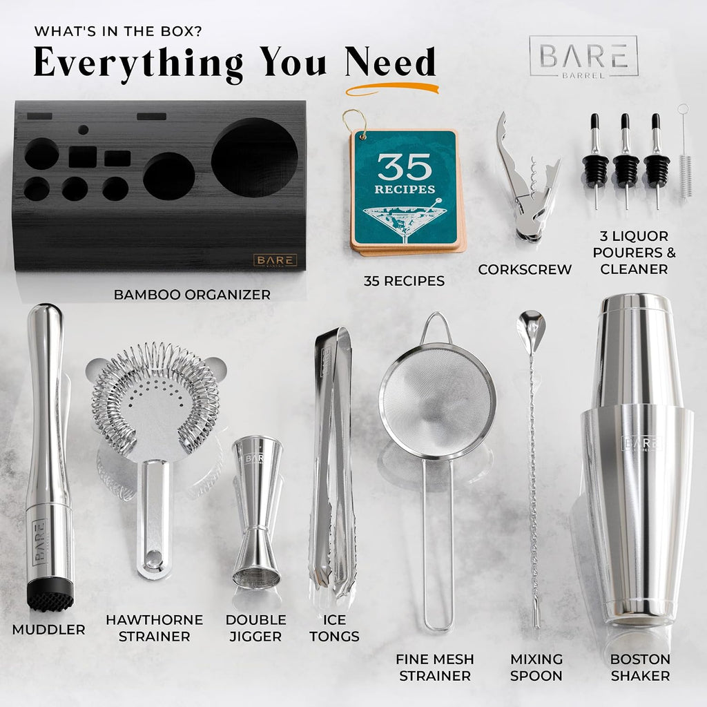 Mixology Bartender Kit Bar Set | 14-Piece Cocktail Shaker Set | Martini Barware Mixing Tools Bartending | Incl. 35 - Set of 14