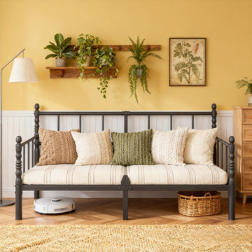 12 Inch Twin Metal Daybed Frame with Minimalist Modern Headboard