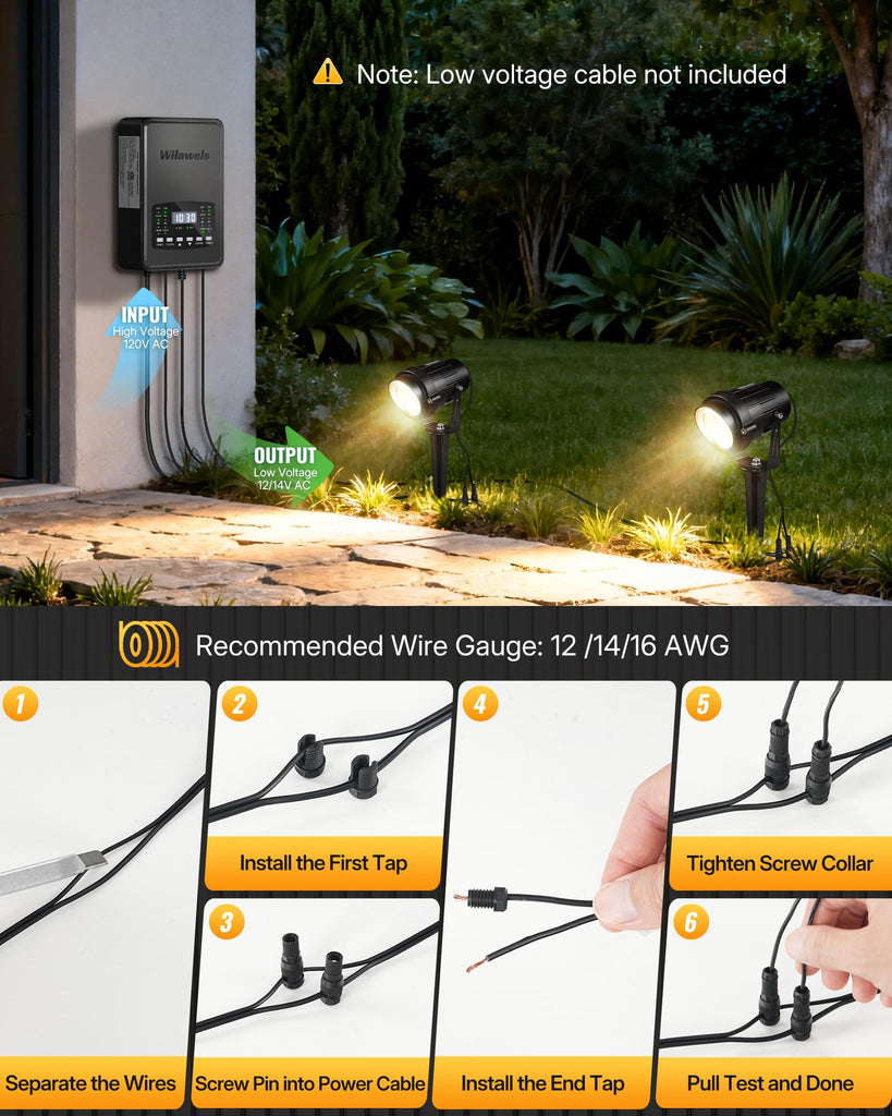 12 Pack Landscape Lights with 2 Zone 300W Low Voltage Transformer, 3000K 12V LED Landscape Lighting Kit, Waterproof