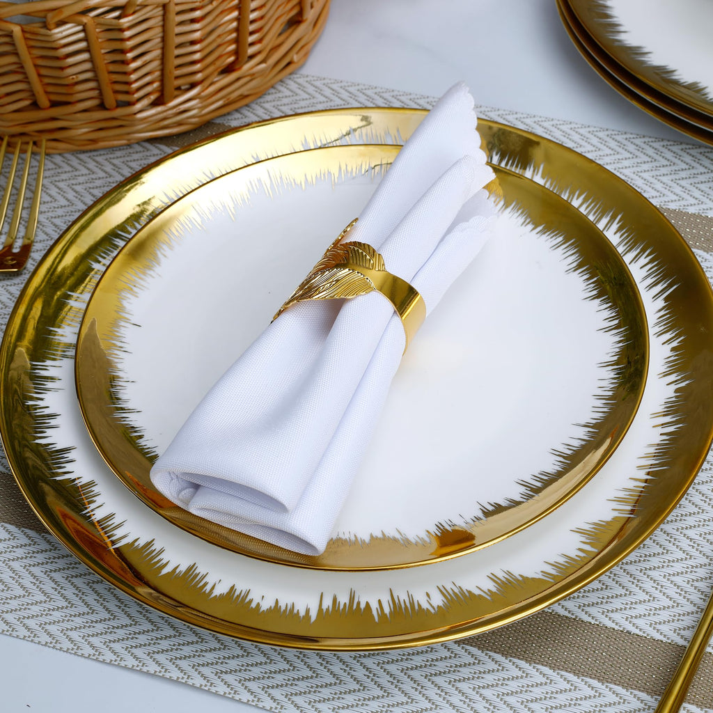 12-Piece Porcelain Dinnerware Set for 4, Luxury White Dish Set with Hand-Painted Gold Trim, Flat Plate Design for