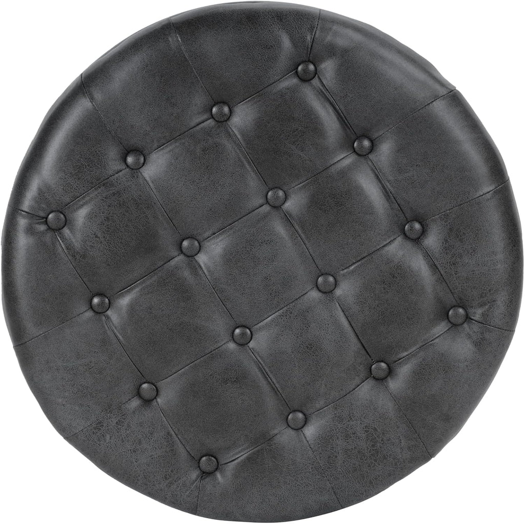 25" Button Tufted Round Storage Ottoman - Gray Faux Leather