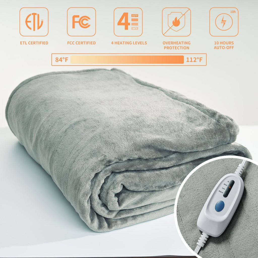 Heated Blanket, 4 Heat Levels Electric Blanket, Grey
