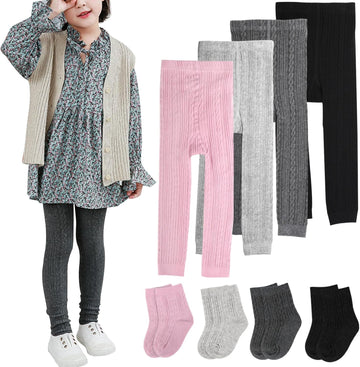 4 Pairs Girls Leggings Pants Sock Set Footless Knits Tights Stockings