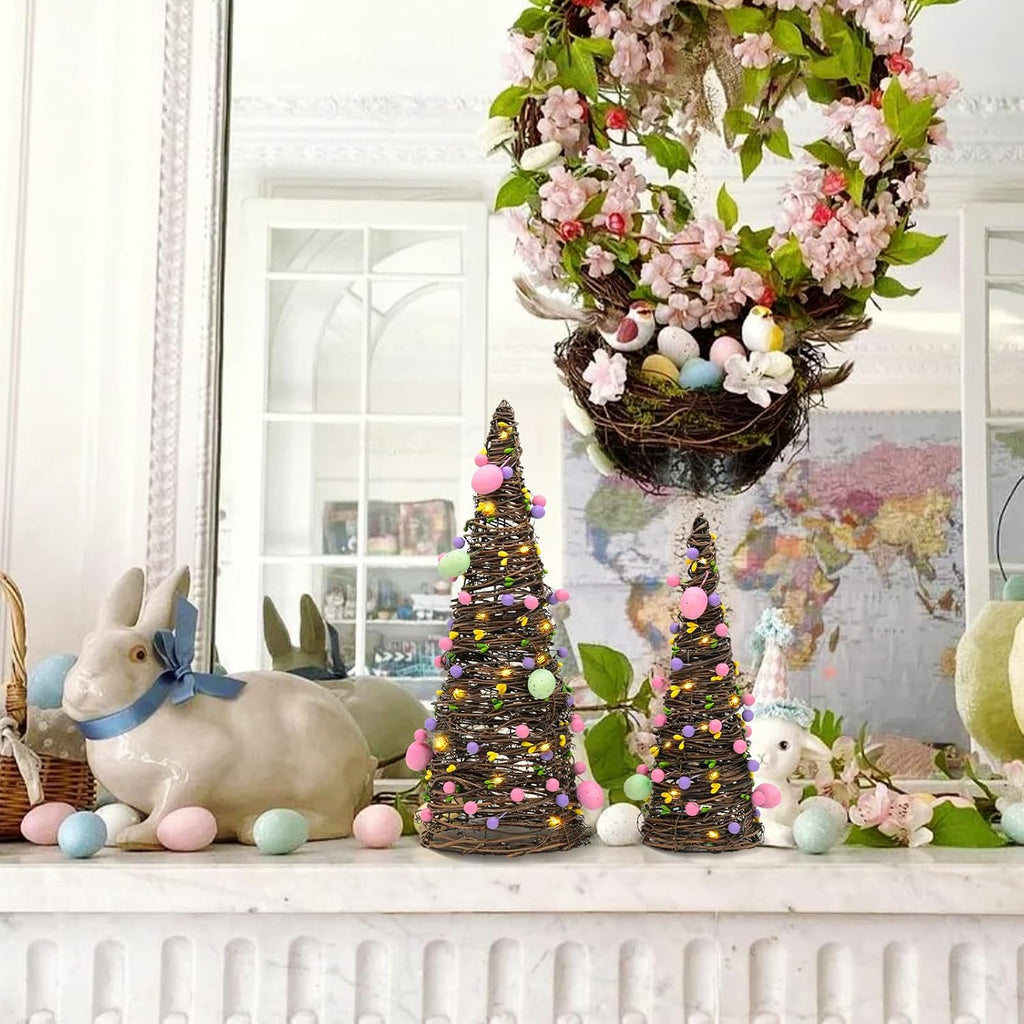 Easter Rattan Table Trees Decor Lighted Easter Decorations