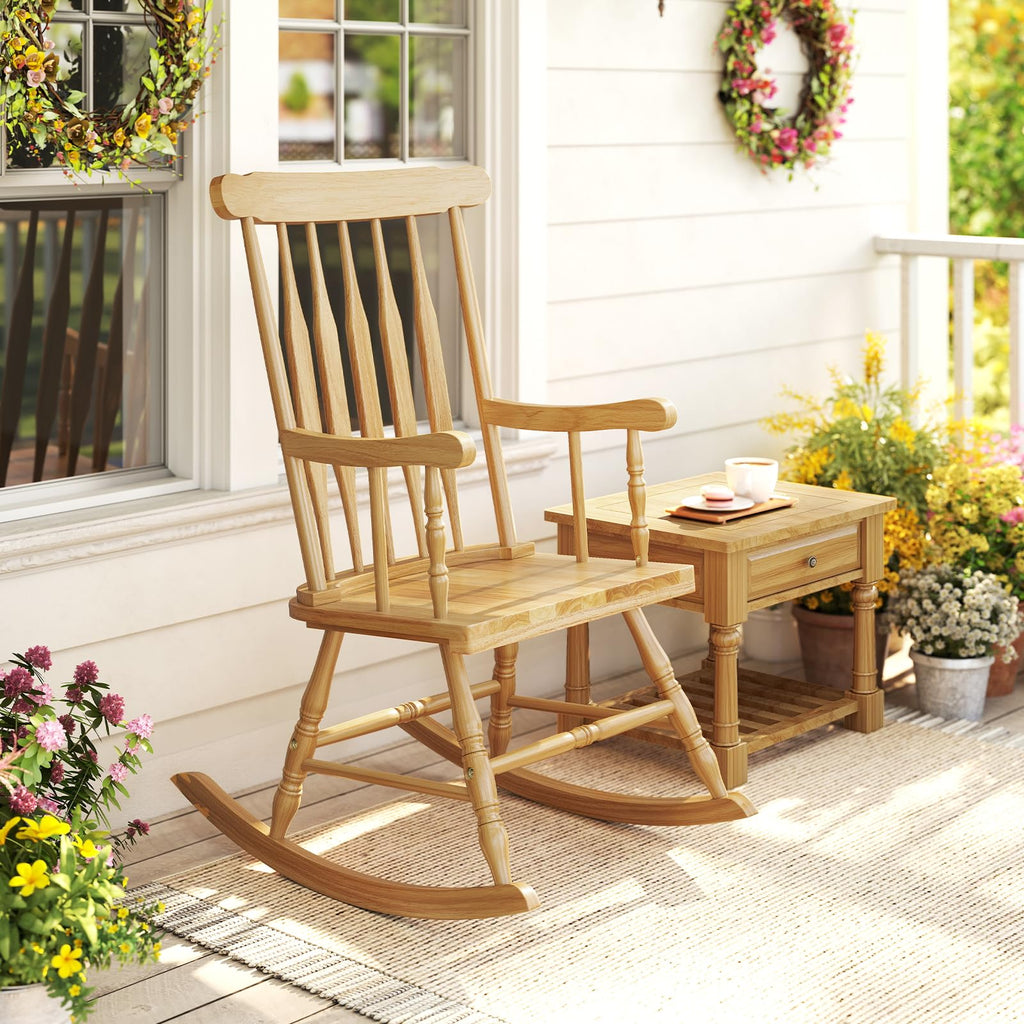 Indoor & Outdoor Wood Rocking Chair Set of 2, Patio Rocking Chair, Natural