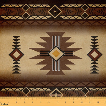 Tribal Grid Fabric by The Yard Vintage Brown Bohemian Style Stripes Fabric for Sewing Supplies Ethnic Geometric Grid