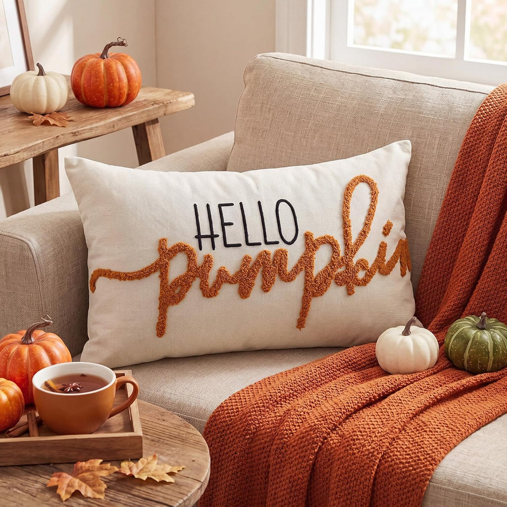 Fall Pumpkin Pillow Covers 12x20 Autumn Hello Pumpkin Lumbar Case