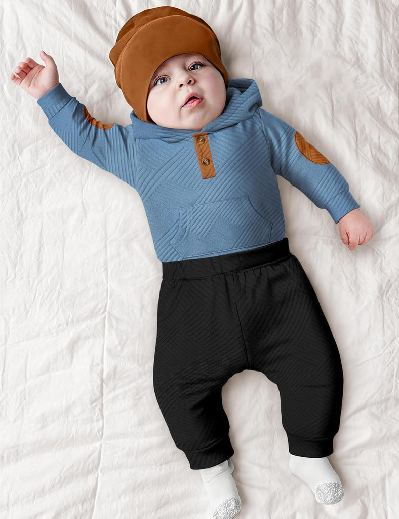 Baby Boy Clothes Colorblocked Long Sleeve Hoodie + Long Pants 2PCS Fall Winter Outfits Set
