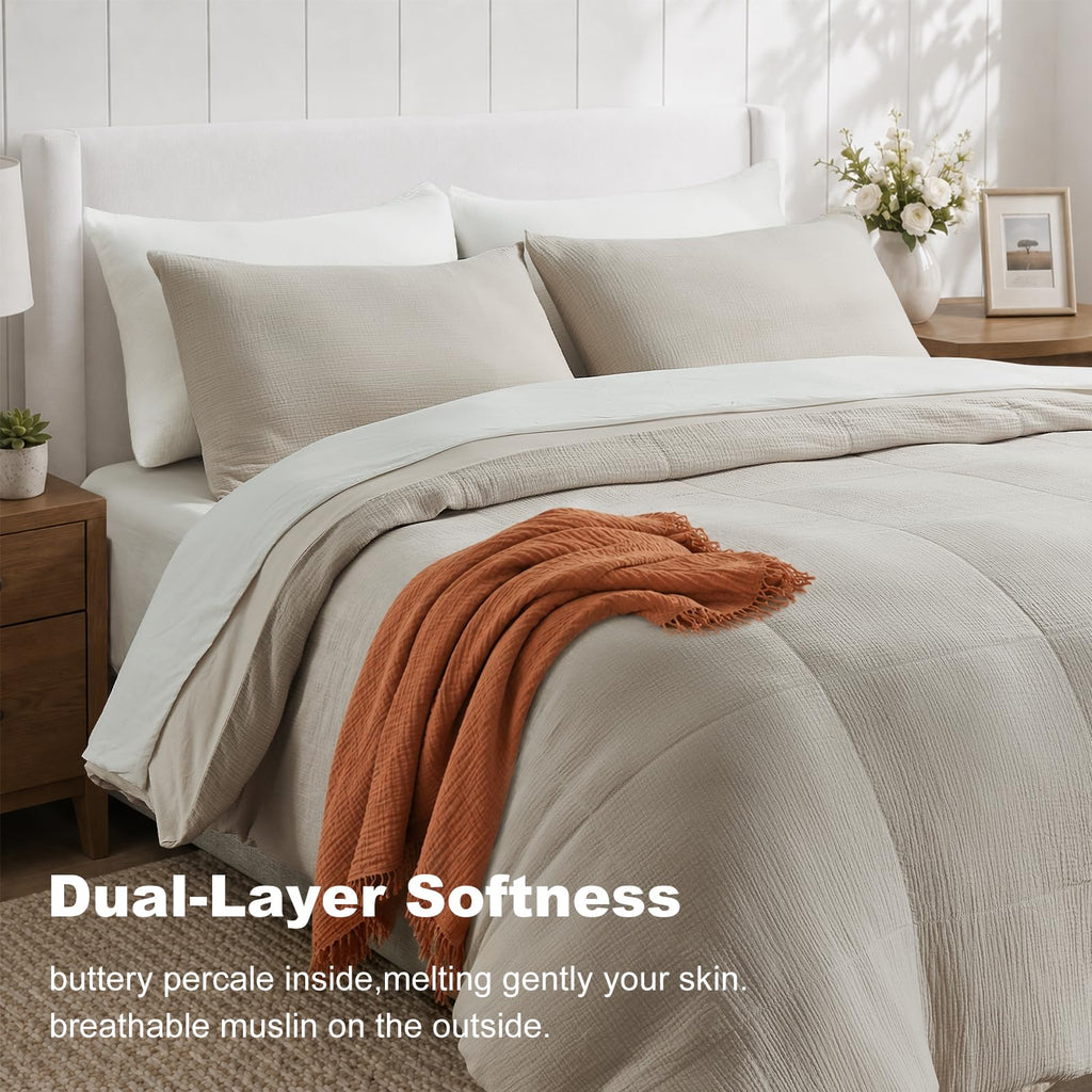 Muslin Duvet Cover, 100% Cotton Gauze, Soft Textured Linen Color