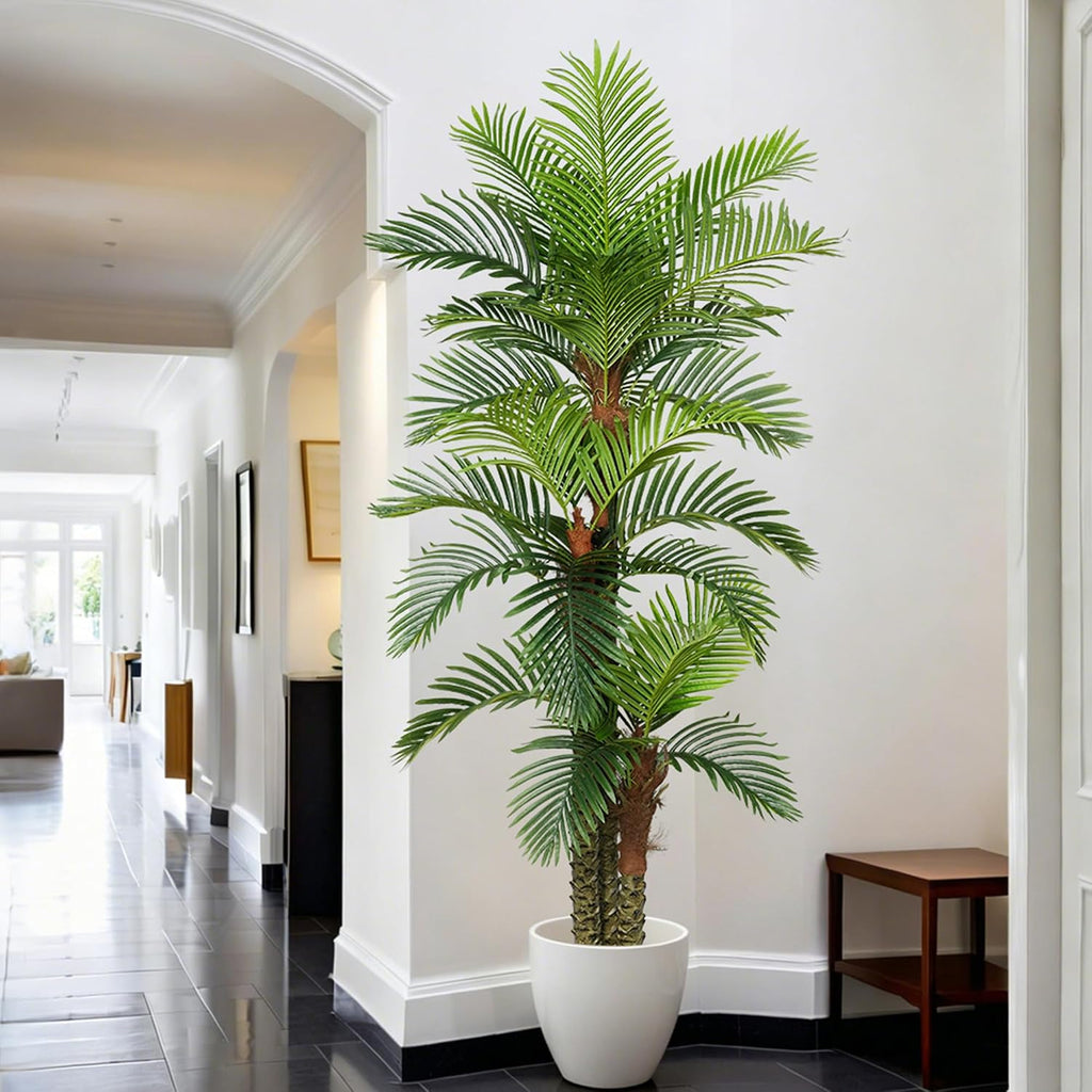 Palm Tree 8FT Tall Large Faux Trees with Realistic Leaves, Fake Floor Potted Artificial Plants Living Room Decor