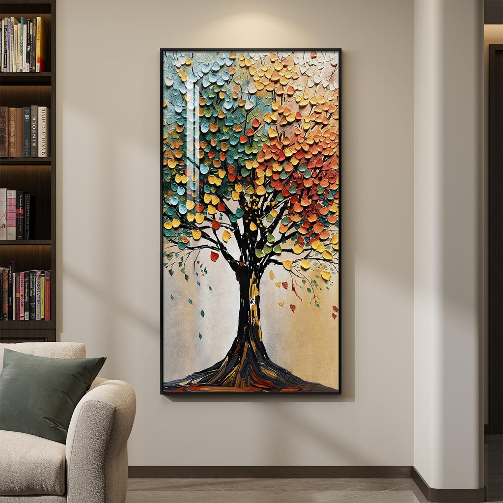 Large Framed Vertical Tree of Life Wall Art, 30x60 In