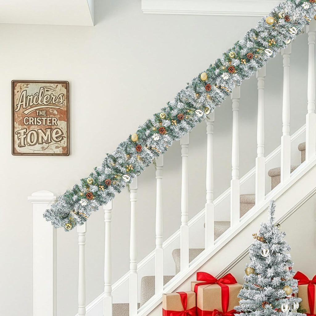 Pre-lit Holiday Christmas 4-Piece Set, Christmas Garland, Wreath and Set of 2 Entrance Trees with Remote Control
