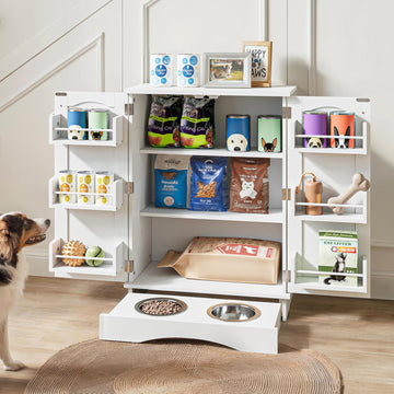31.7" High Dog Feeding Station with Feeding Bowls, Pet Organizers and Storage Adjustable Shelf, Dog Feeder Station