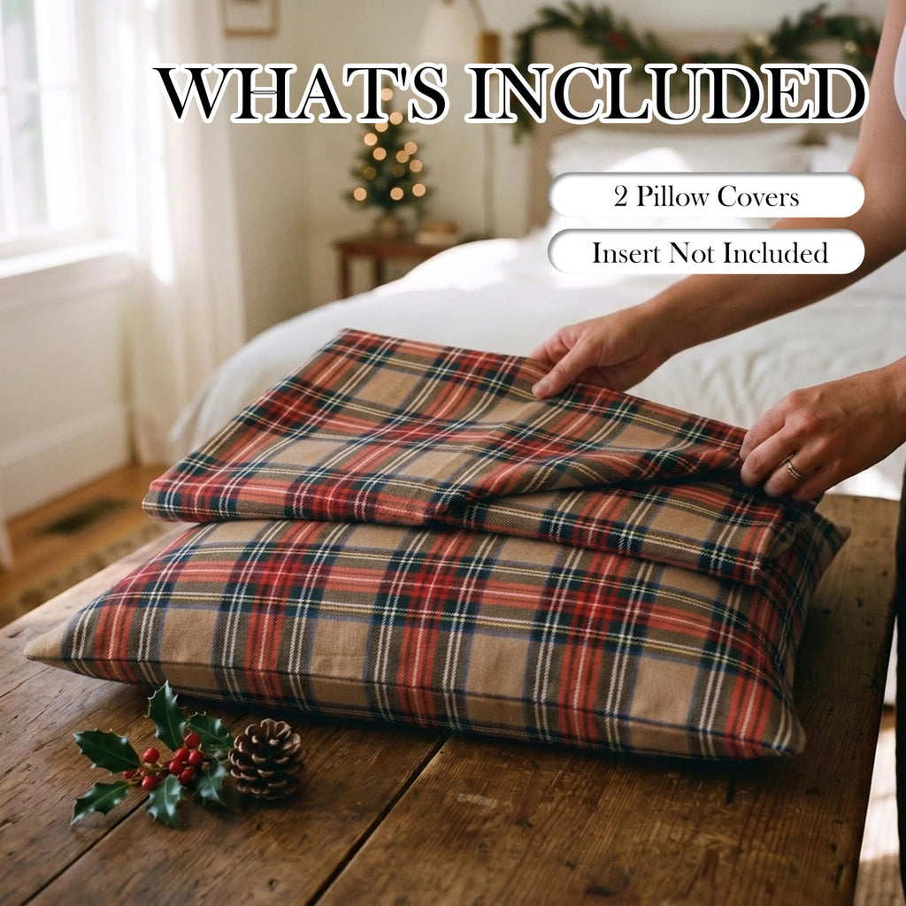 Brown Tartan Plaid Vintage Primitive Christmas Pillow Covers 20x20 Set of 2