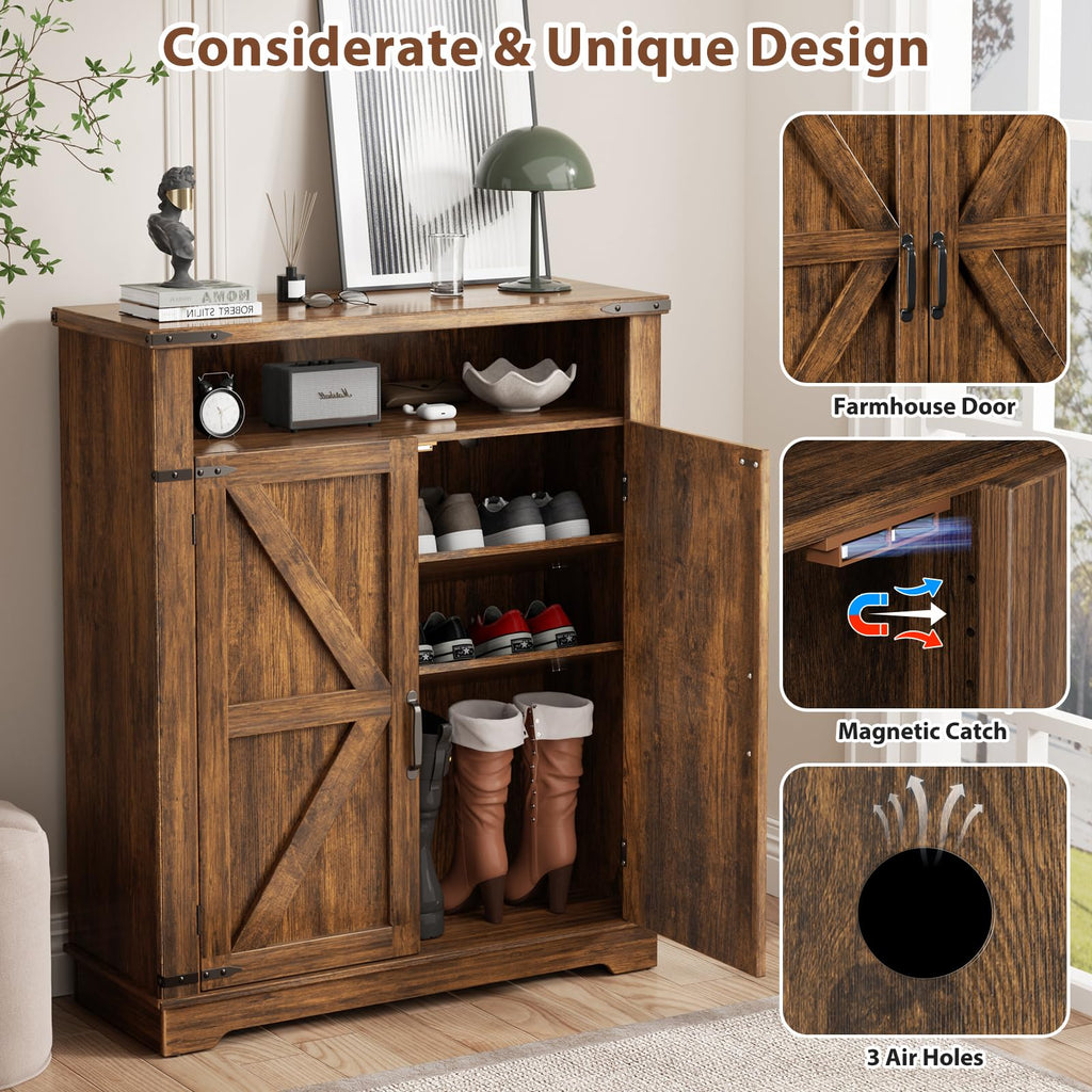 6-Tier Shoe Cabinet Holds Up to 20 Pairs, Entryway Shoe Rack, Brwon