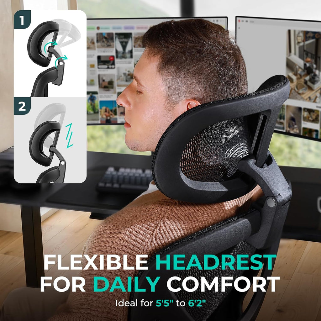 Ergonomic Office Chair 400lbs Mesh Seat, High Back Adjustable Lumbar, 90/110/125°Backrest Lock, Flip-up Armrests, 3D