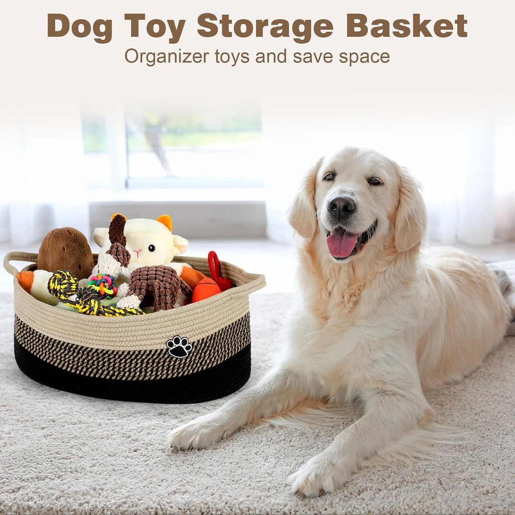 Dog Toy Basket, 30L Toy Box and Bin for Dog Cat Storage, 19.7" X 11" X 7.9" Large Woven Rope Basket for Blanket