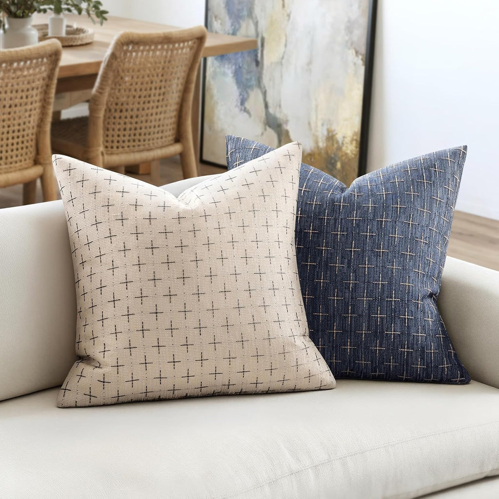 Pack of 2 Decorative Burlap Linen Euro Sham Throw Pillow Covers Modern Farmhouse Vintage Pillowcase Rustic Woven