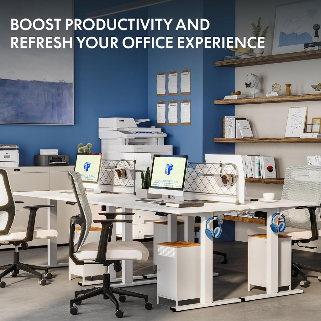 60"x24" Electric Standing Desk, White | One-Piece Desktop, 1" Thick Top, Height Adjustable, Stable Steel Frame, Home