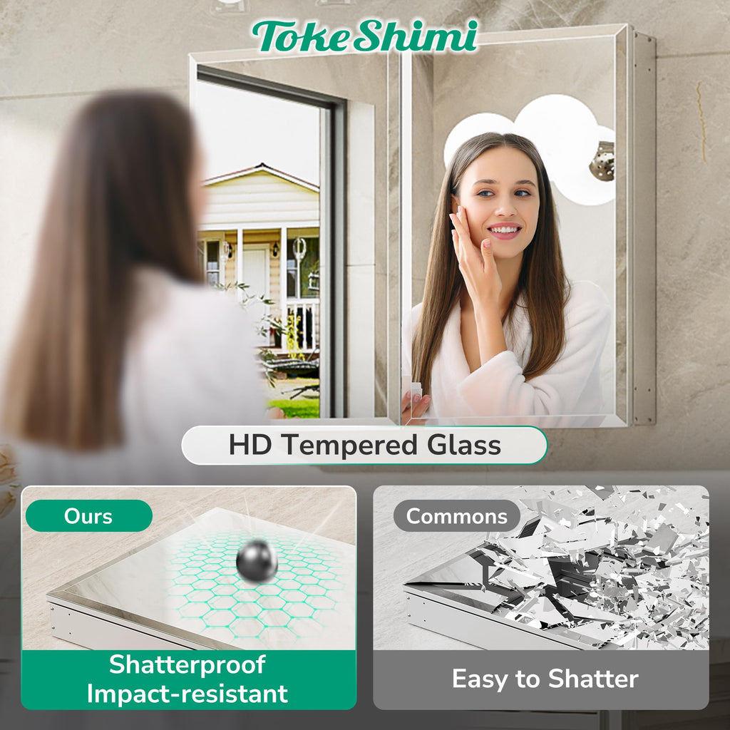 14 x 18 Recessed Medicine Cabinet with Mirror, Assembly Required, Silver Medicine Cabinet, Tempered Beveled Mirror