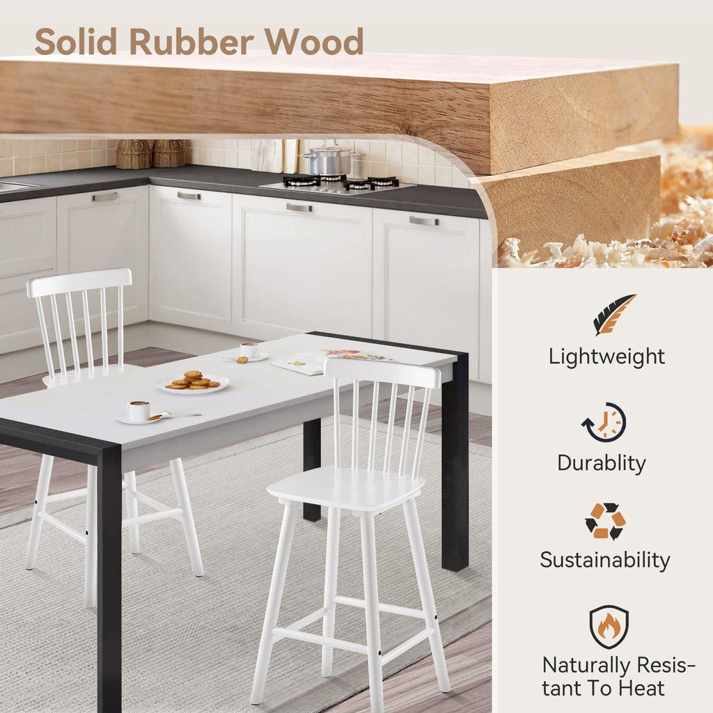 Windsor Wooden Bar Stools Set of 3 Island, Farmhouse 24 Inch Counter Height Stools Chairs with Spindle Back, White
