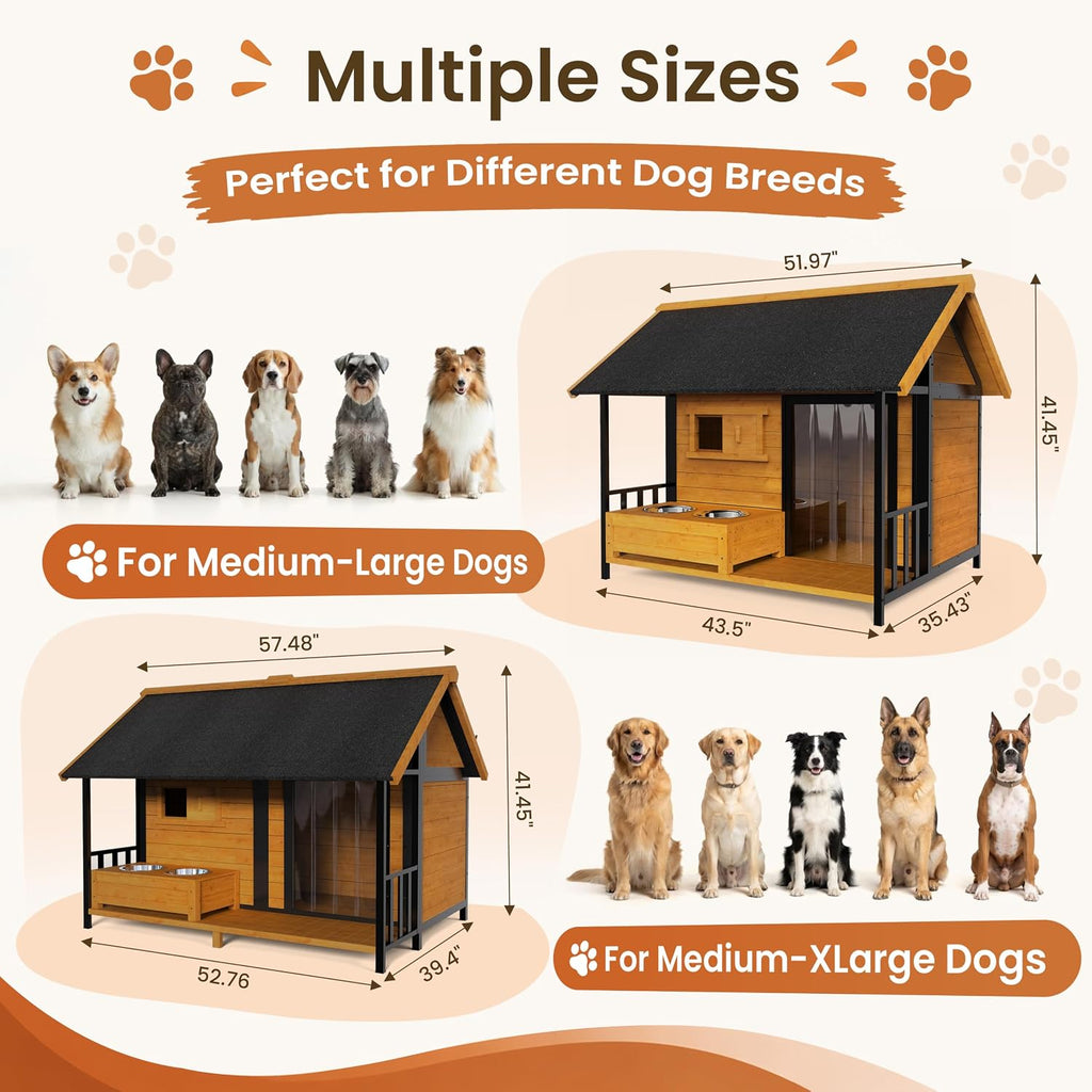 X-Large Outdoor Dog House with Insulated Liner & Dog Bowls