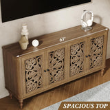 63" Retro Arc Carved Sideboard Buffet Cabinet, 4 Craft Doors Wooden Accent Credenza for Living Room, Dining Room