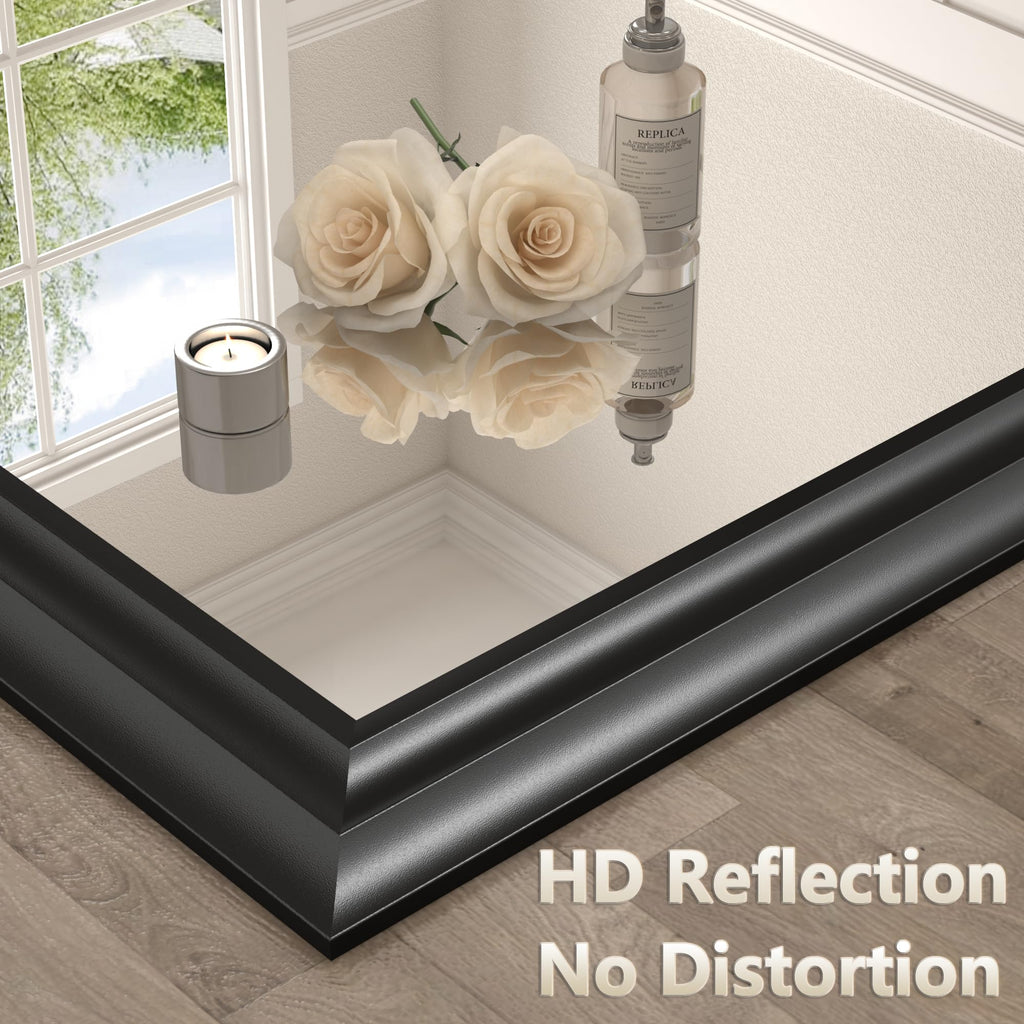 28x32 Inch Black Matte Bathroom Mirror for Wall