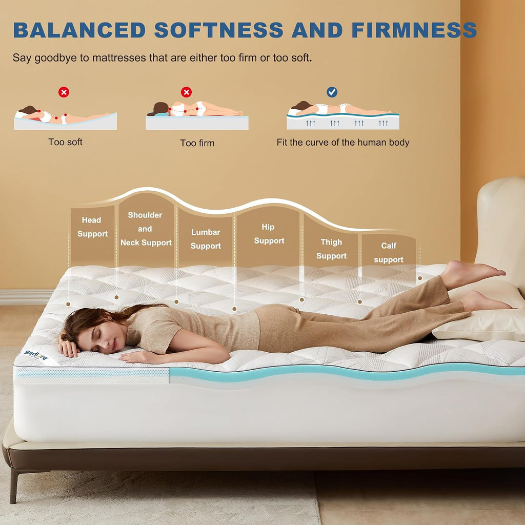 Queen Mattress Topper 4-Inch Dual Layer Memory Foam Mattress Topper | Mattress Topper for Back Pain, Dual Layer