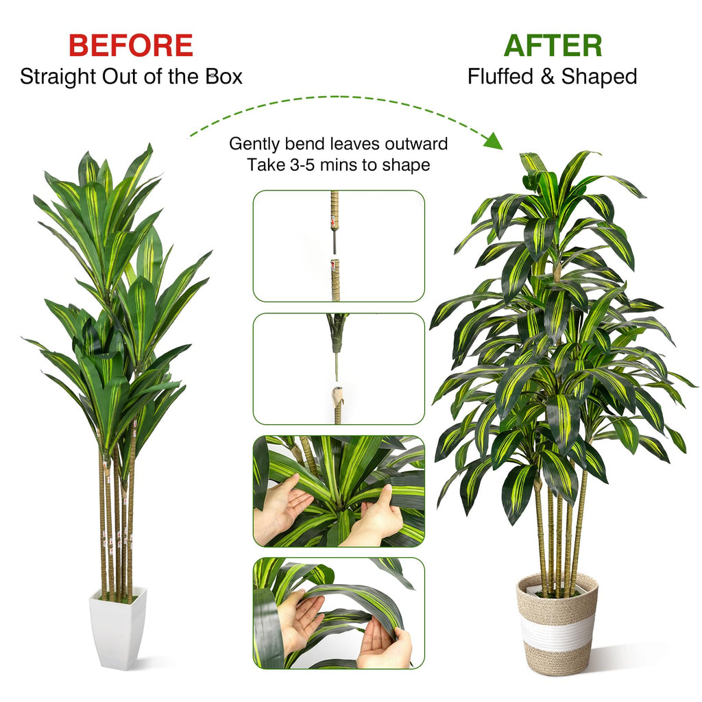 5FT Faux Dracaena Plant with Planter & Built-in Basket