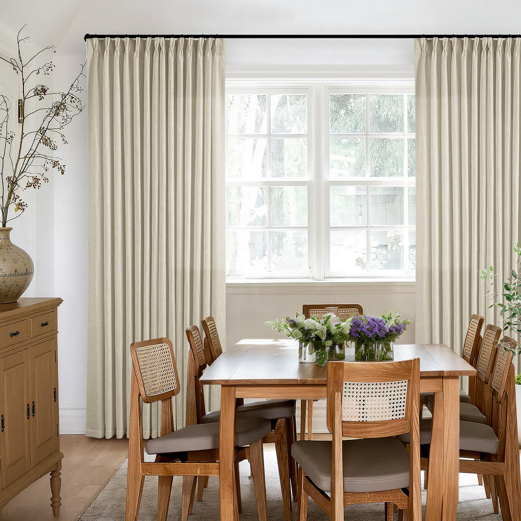108 Inch Neutral Linen Curtains 2 Panels Set Pinch Pleated