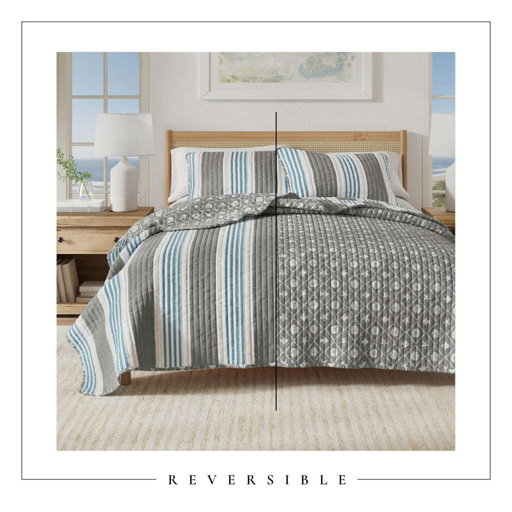 Coastal Quilt Set - 3-Piece Size Stripe Bedding Set - Lightweight, All-Season, Reversible Bedspread