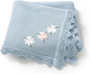 100% Traceable Cotton Baby Blanket for Girls Boys, 40x30 Inch, Blue