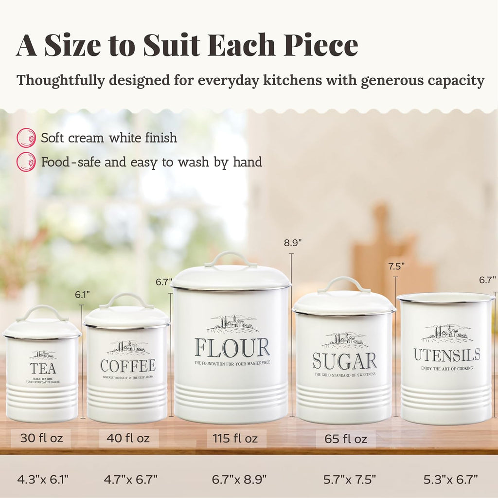 5-Piece Farmhouse Kitchen Canister Sets Counter - Set of 5
