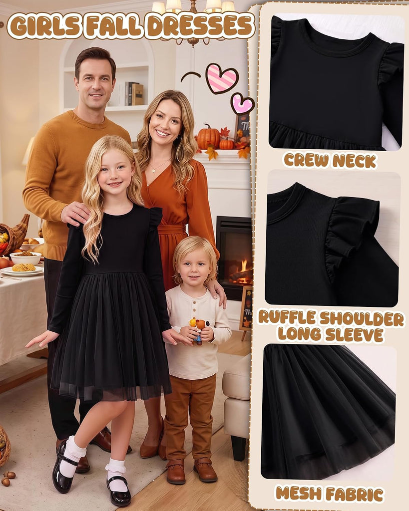 Girls' Long Sleeve Ruffle Tutu Dresses