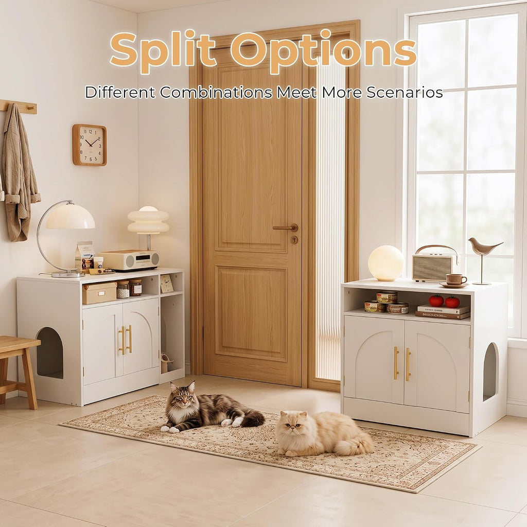 Double Cat Litter Box Enclosure for 2 Cats, 53" Wooden Hidden Cat Litter Box Furniture with Power Outlet, Sliding