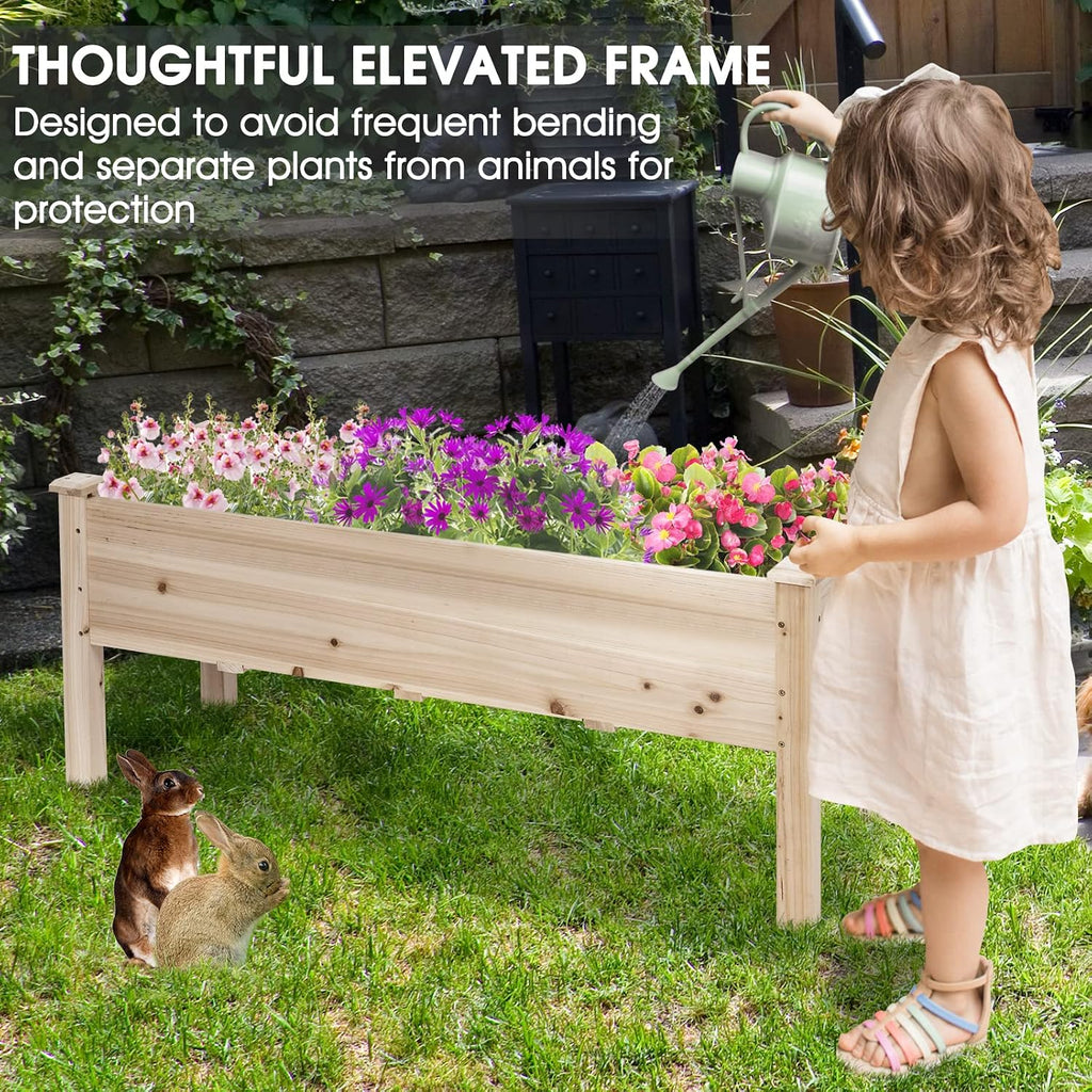 Raised Garden Bed, Elevated Fir Wood Planter Box | for Vegetables, Herbs & Flowers, 47.5" x 17" x 20" for Backyard