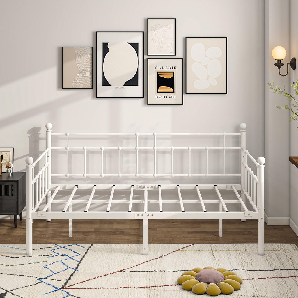 Metal Daybed Frame Twin Size Platform Sofa Bed Day Bed, White