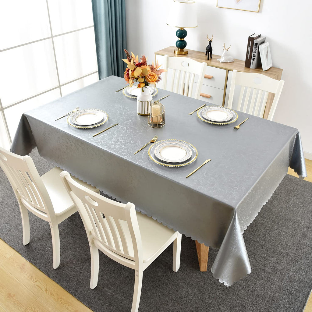 Waterproof Vinyl Tablecloth Rectangle, 54 x 78 Inch, Flower Grey