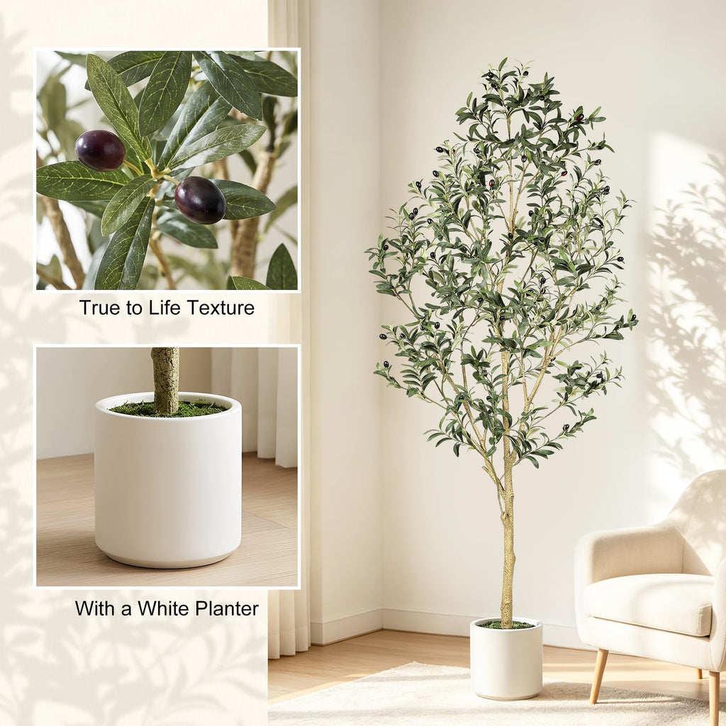 Faux Olive Tree 7ft with Sturdy White Planter