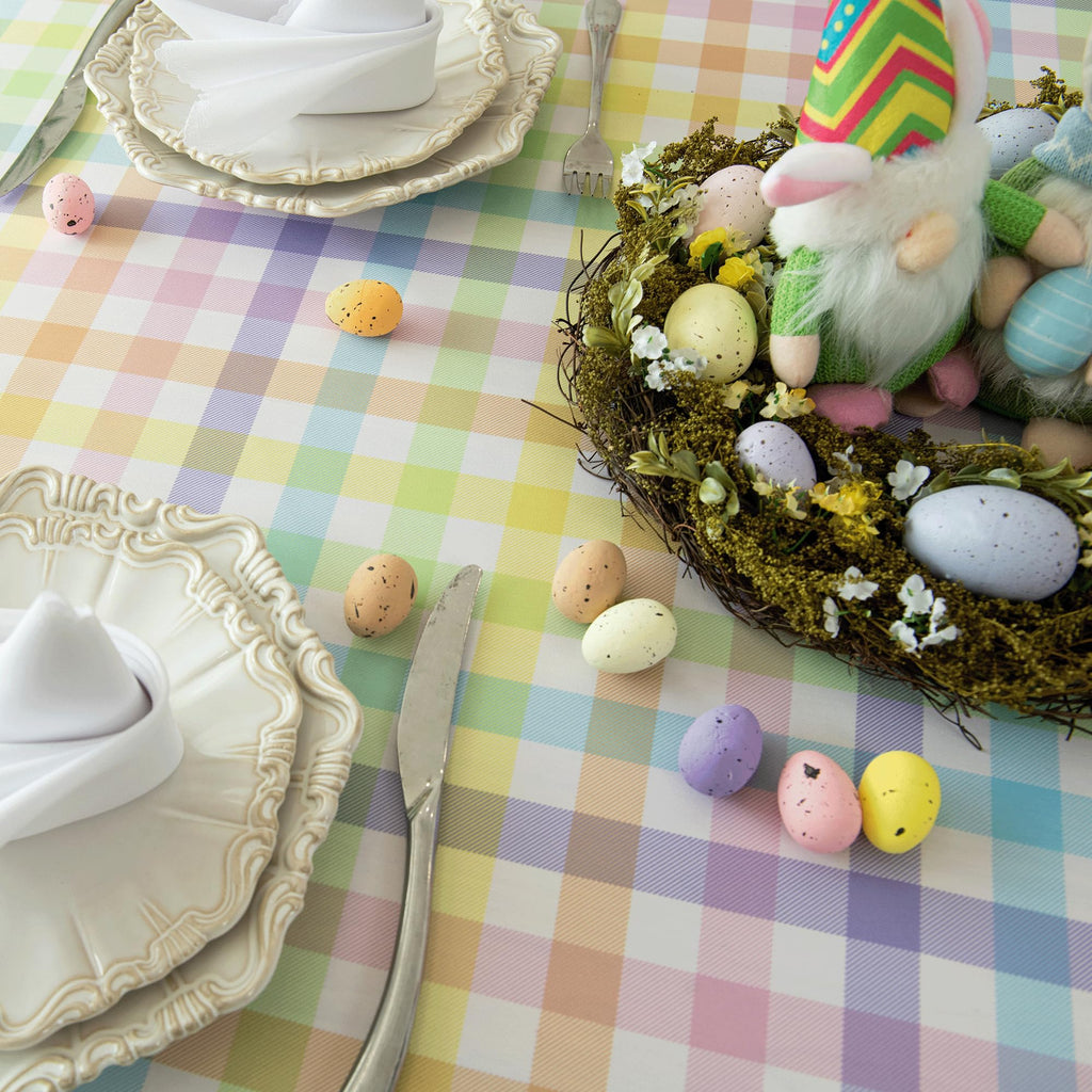 Easter Sunday Spring Plaid Tablecloth - Colorful Rectangular 58x102 Inch Water Resistant Table Cloth for