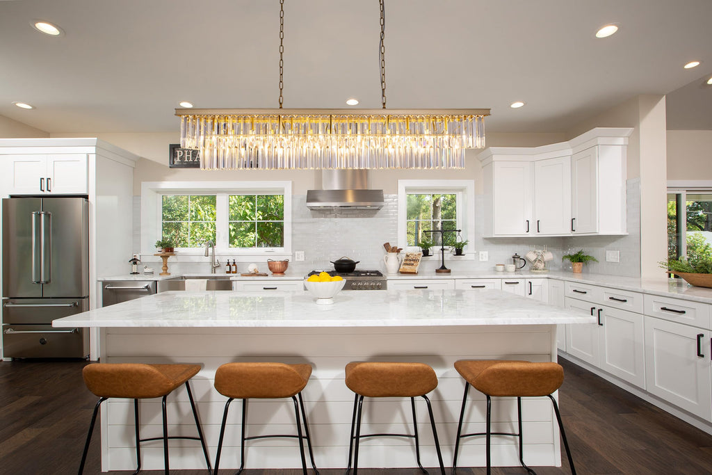 Gold Chandelier 57 inch, 13-Light Modern Rectangular Crystal Chandelier Ceiling Hanging, Linear Chandeliers Light