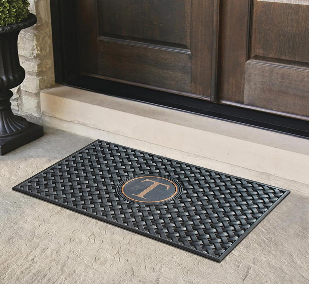 A1HC Natural Rubber Front Door Mat 24x39 inches, Monogrammed Doormat , Heavy Duty Shoe Scraper Welcome Mat for Porch